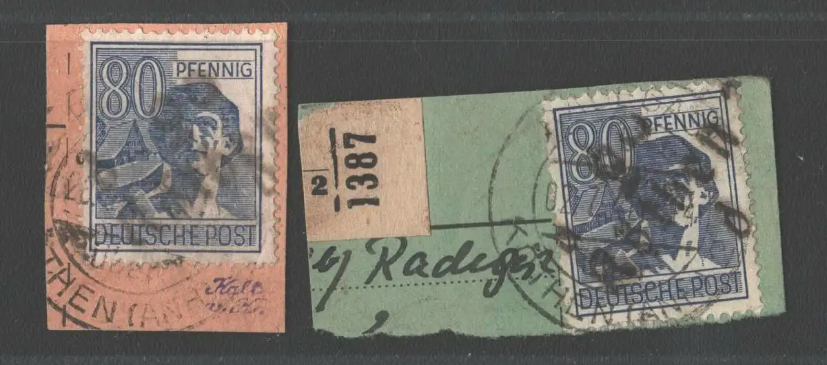 h4857 SBZ Bezirkshandstempel Bezirk 2° Köthen 1d 2x 80 Pfg. 180 Briefstück BPP