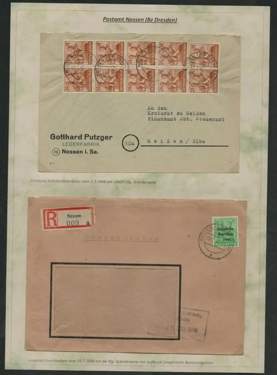 h5257 SBZ 197 Währungsreform 1948 2x Brief Einschreiben Nossen Zehnfach
