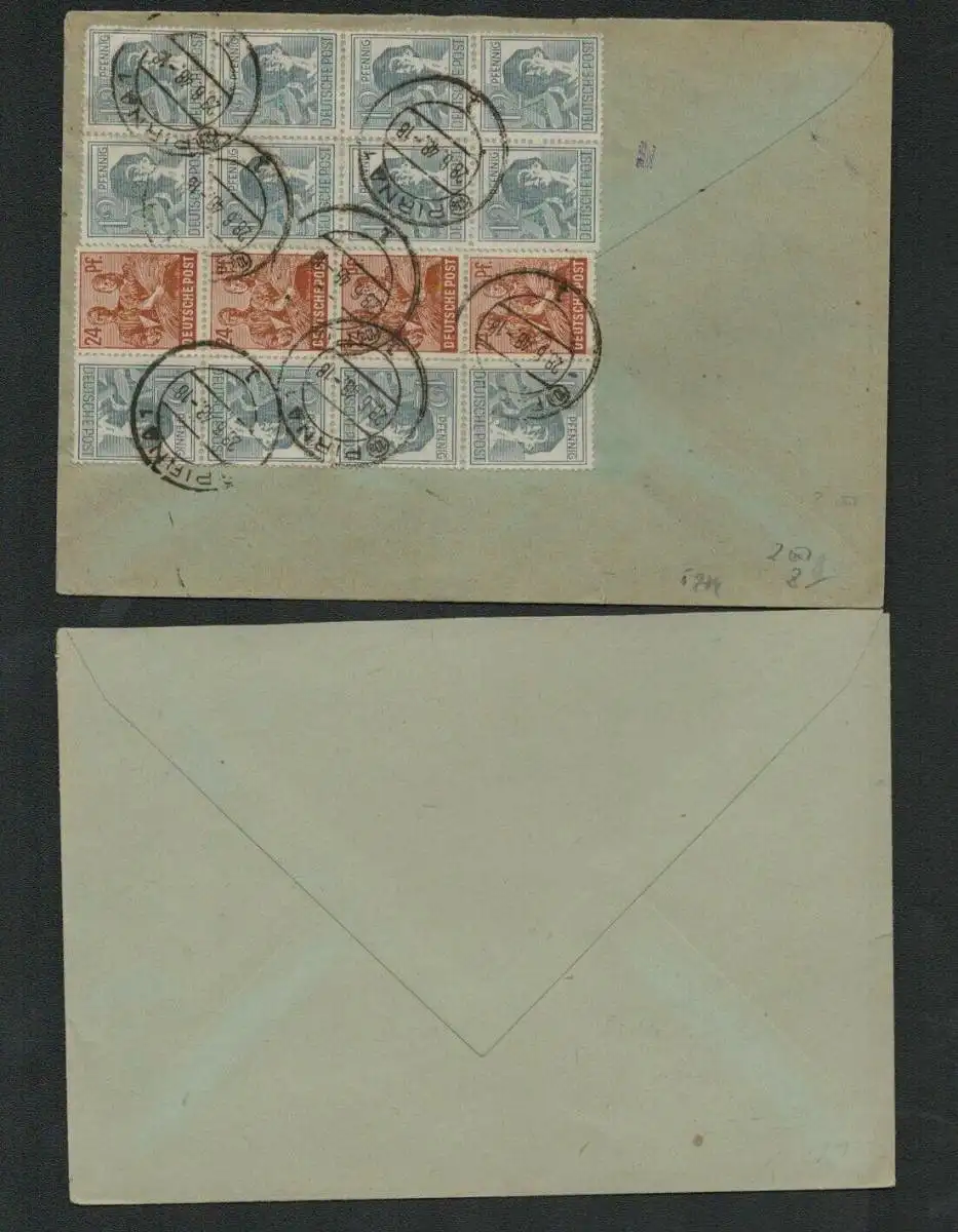 h5274 SBZ Währungsreform 1948 2x Brief Gebühr bezahlt Zellstoffwerke n. Dresden