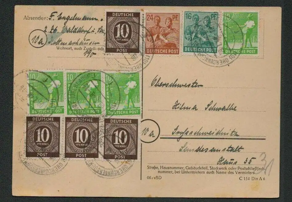 h5261 SBZ Währungsreform Postkarte Zehnfach Obercunnersdorf n. Großschweidnitz