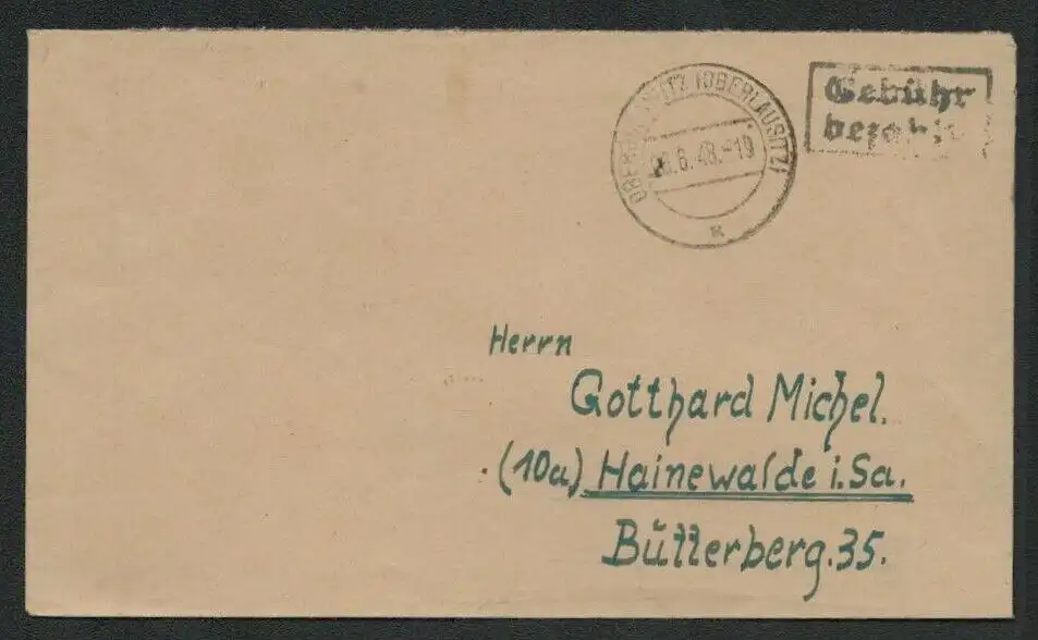 h5248 SBZ Währungsreform 1948 Brief Gebühr bezahlt Oberoderwitz nach Hainewalde