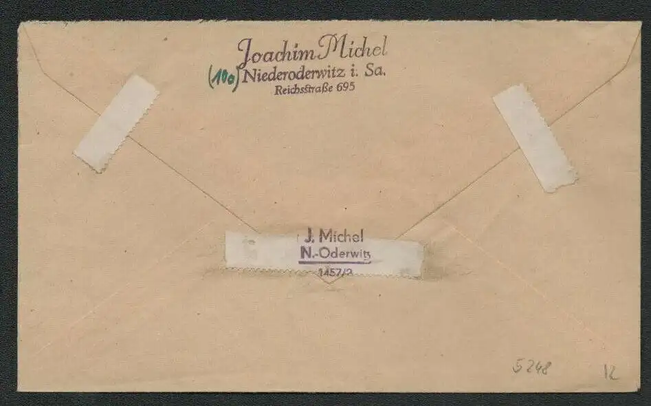 h5248 SBZ Währungsreform 1948 Brief Gebühr bezahlt Oberoderwitz nach Hainewalde