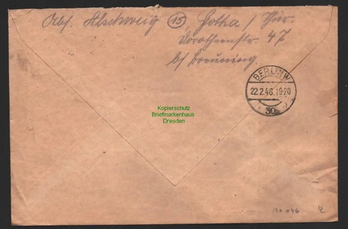 B10046 Brief SBZ Gebühr bezahlt Gotha R-Brief Einschreiben nach Berlin 1946