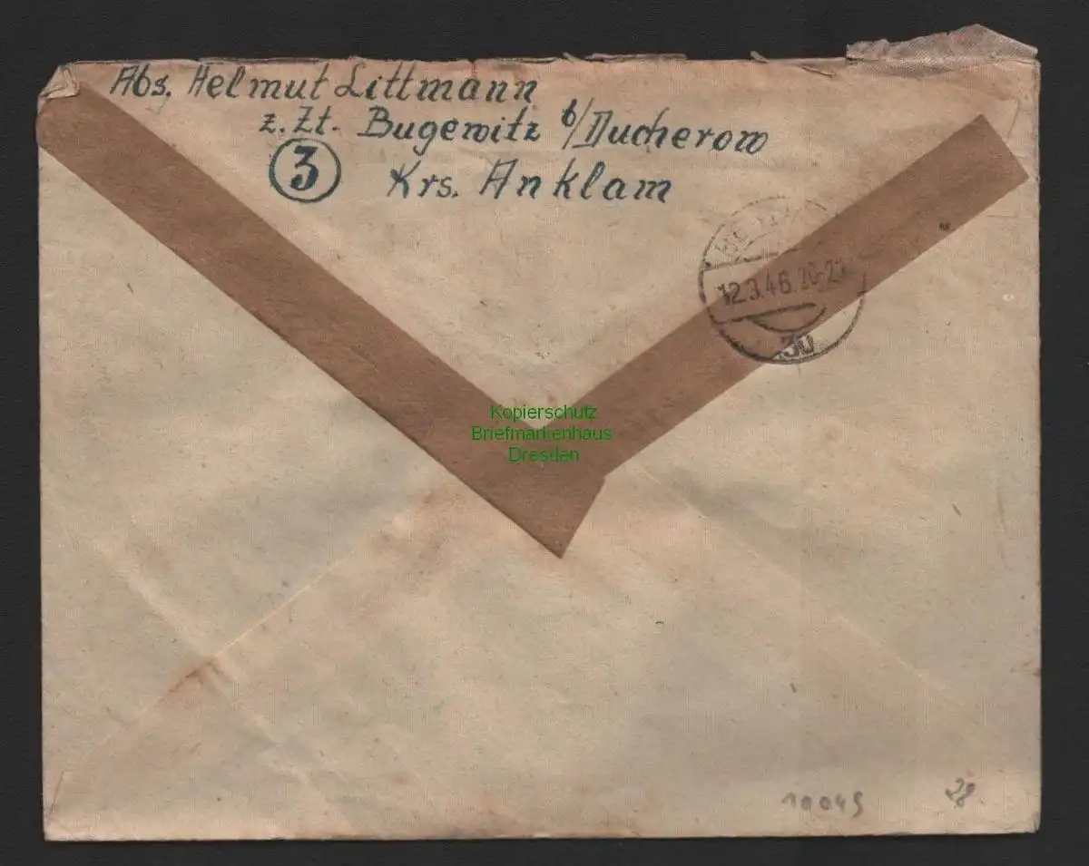 B10049 Brief SBZ Mecklenburg Einschreiben Bugewitz Kr. Anklam 1946 n. Berlin MEW