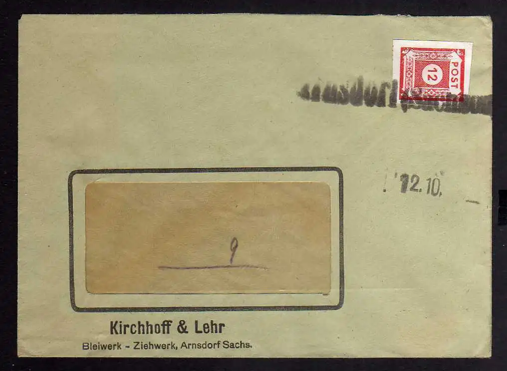 B047 Brief Deutschland SBZ Notstempel Arnsdorf Sachsen + Datum Bleiwerk Ziehwerk