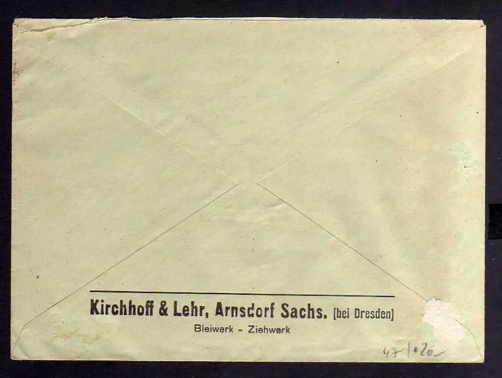 B047 Brief Deutschland SBZ Notstempel Arnsdorf Sachsen + Datum Bleiwerk Ziehwerk