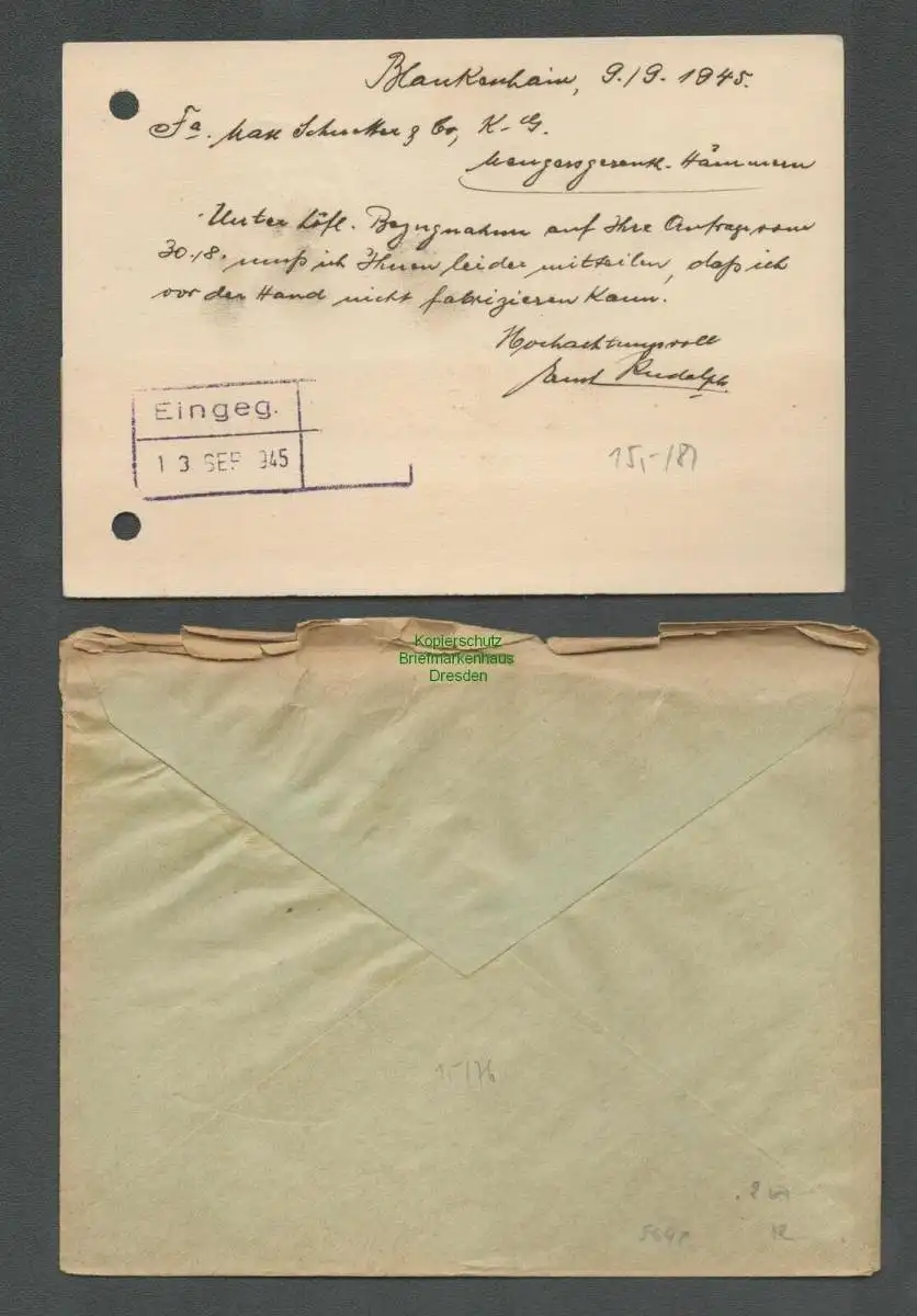B-5648 SBZ Gebühr Bezahlt 2x Brief Karte Blankenhain 1945