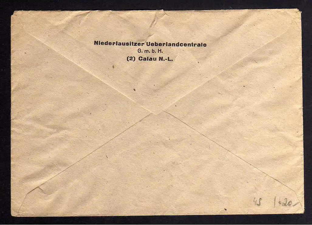 B049 Brief Deutschland SBZ Notstempel Calau Niederlausitz 1945 Gebühr bezahlt Dr