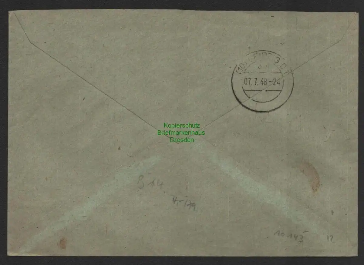 B10143 Brief SBZ Gebühr bezahlt Ohrdruff Einschreiben 84 Rpf 1948 Währungsreform