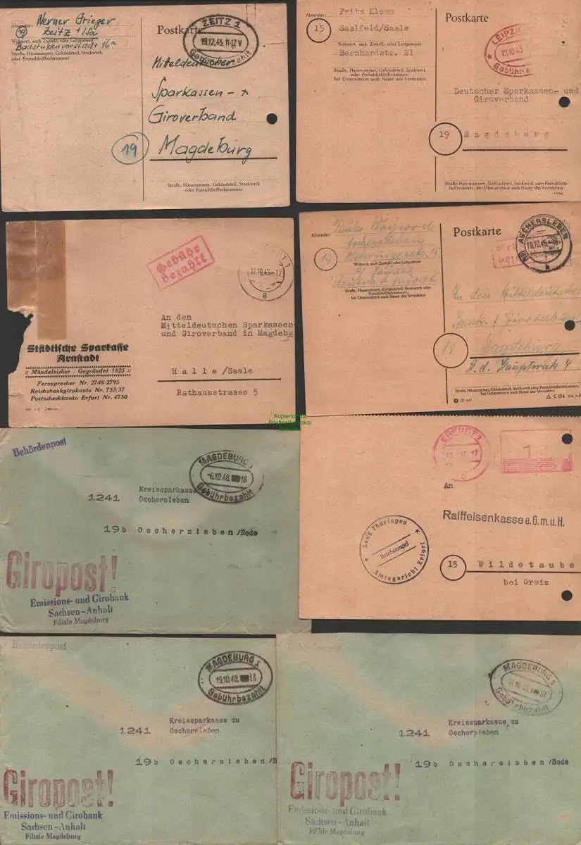 B10238 12x Brief Karte SBZ gebühr bezahlt 1945 1948 Leipzig Aschersleben Erfurt