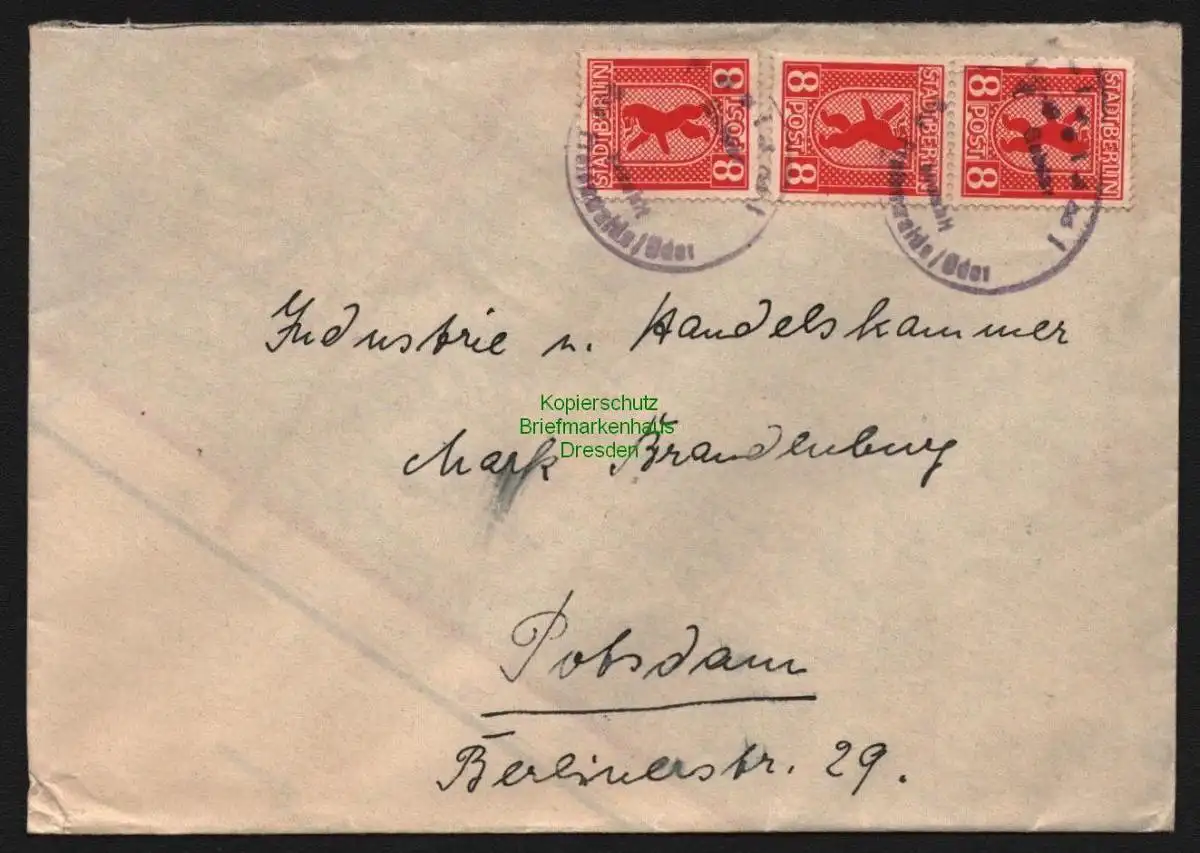 B10301 Brief SBZ Gebühr bezahlt 1945 Postamt Bad Freienwalde Oder auf 3x 3A