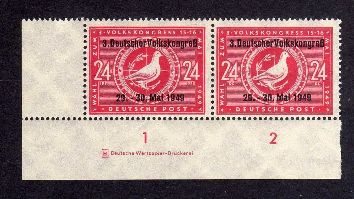 1238 SBZ 1949 3. Volkskongress 233 Eckrand Druckerzeichen DZ Druckereiname
