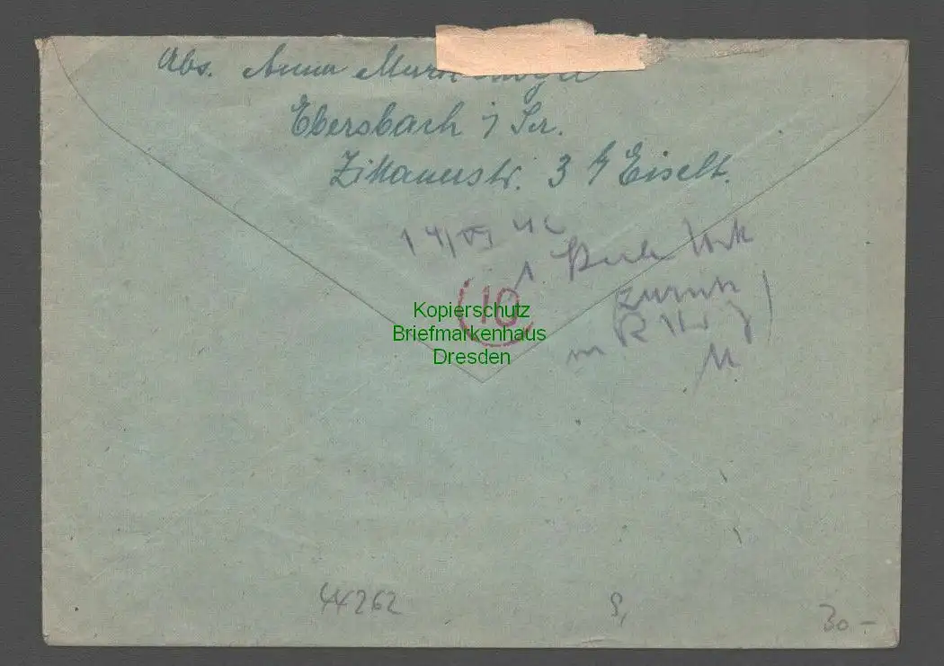 44262 Brief SBZ 46 Notstempel Ebersbach Sachs. 1945