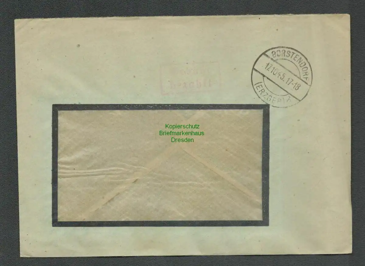 B-5598 SBZ Gebühr Bezahlt Brief Borstendorf Erzgeb. 1945