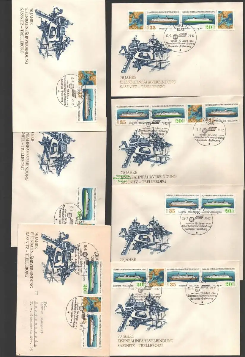 B-14622 7x DDR 1979 2429 - 2430 ZD Kombinationen auf Brief davon 1x FDC Sassnitz