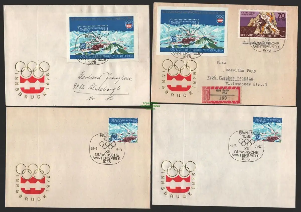 B-14609 DDR 1975 2x Block 43 FDC + 2x 2105 Einzelmarke Innsbruck 1976