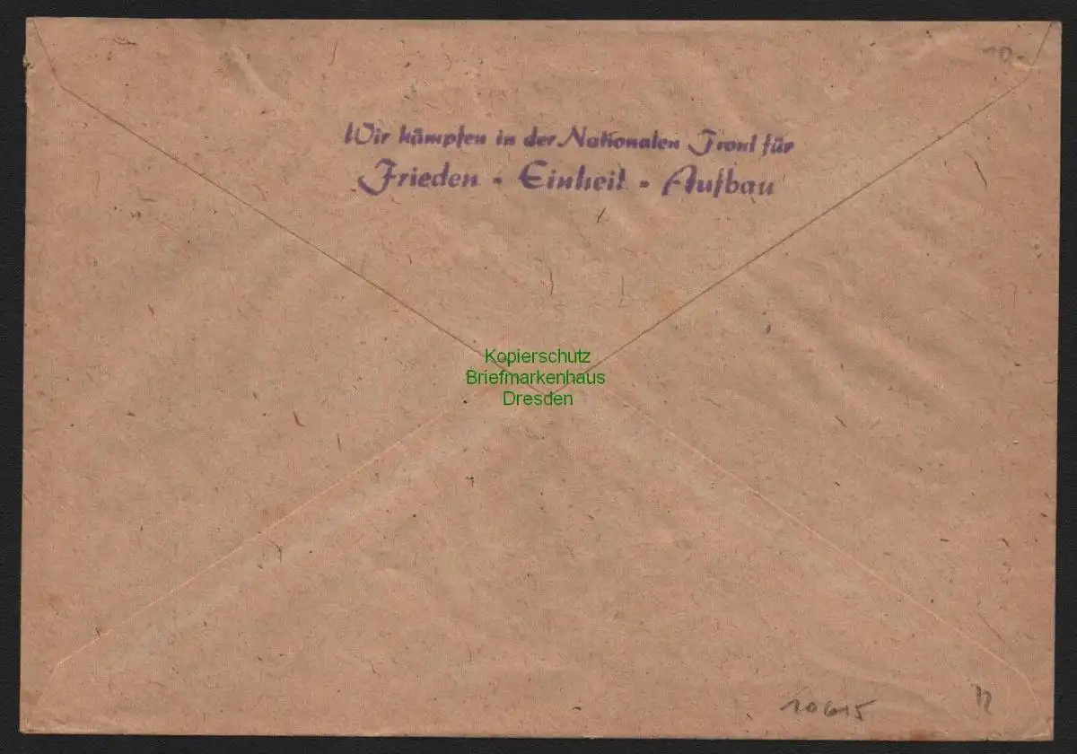 B10615 Brief DDR Propaganda Cottbus 1951 Frieden Einheit Aufbau Nationale Front