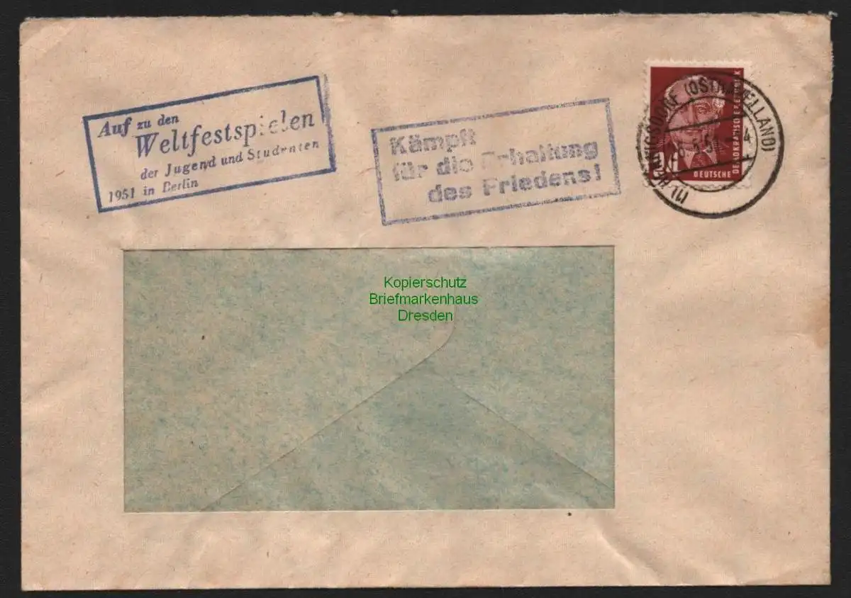 B10636 Brief DDR Propaganda Hennigsdorf 1951 III. Weltfestspiele Berlin Kämpft