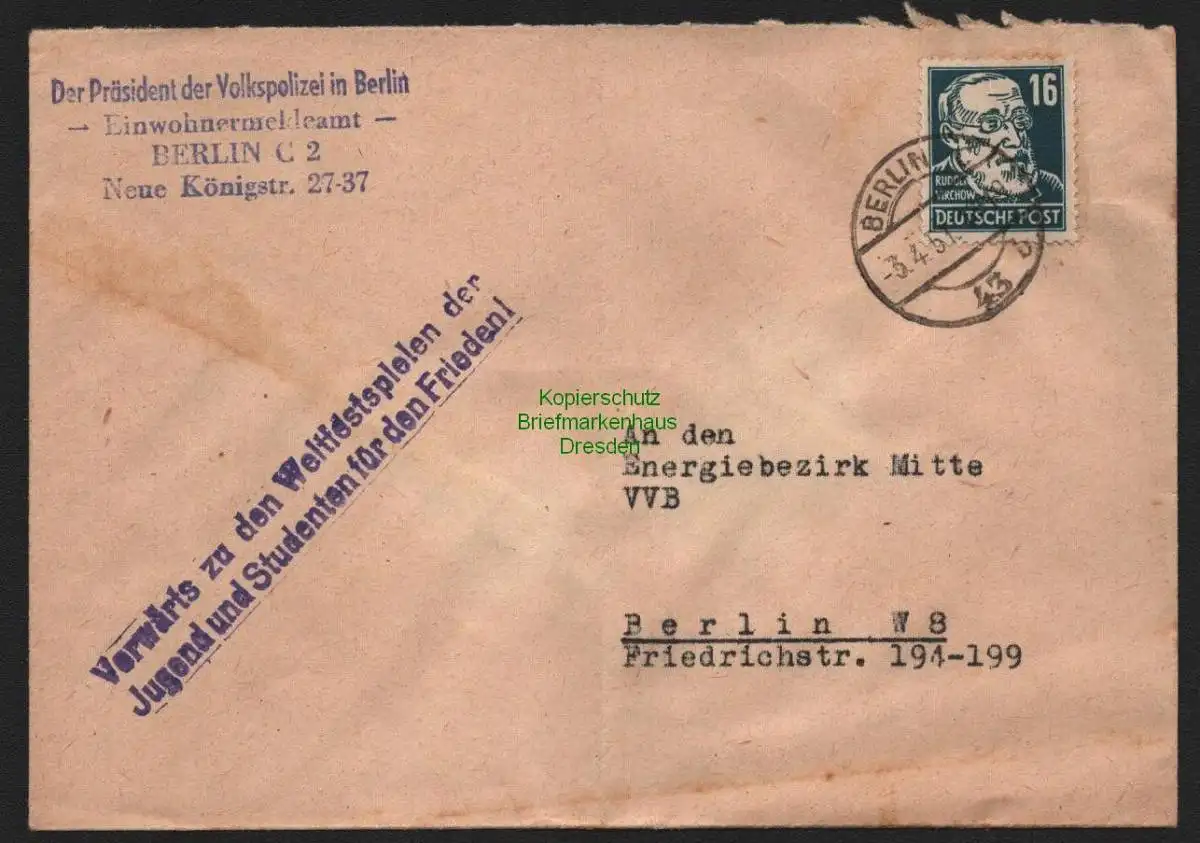 B10657 Brief DDR Propaganda Der Präsident der Volkspolizei 1951 Vorwärts zu den