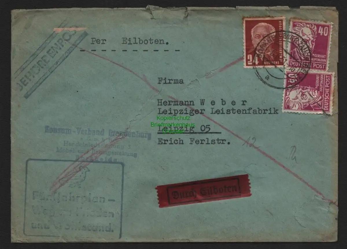 B10623 Brief DDR Propaganda Losung Borkheide 1951 Fünfjahrplan Weg zu Frieden u