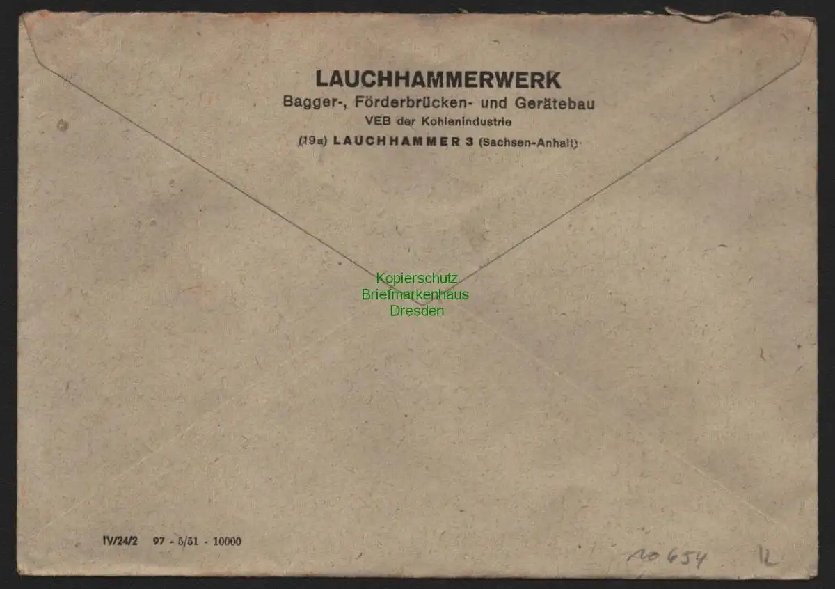 B10654 Brief DDR Propaganda Lauchhammerwerk 1951 Weltfestspiele der Jugend
