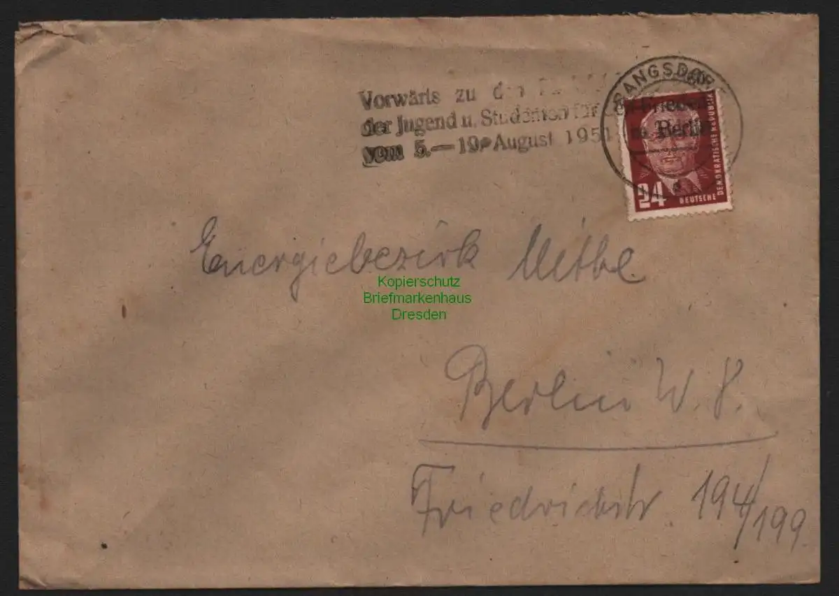 B10655 Brief DDR Propaganda Vorwärts zu den III. Weltfestspielen Berlin