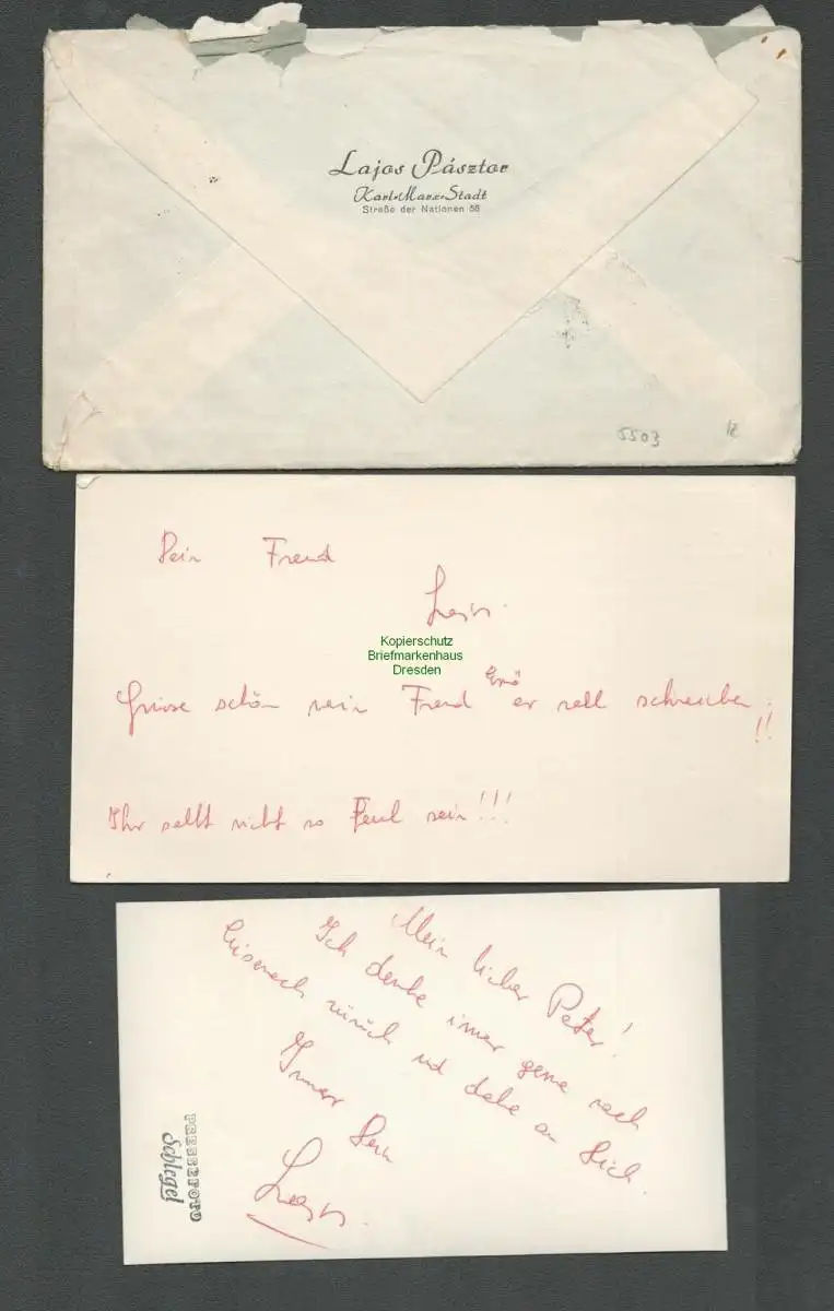 B-5503 DDR Brief 1960 nach Schweden Inliegend Lajos Pasztor Autogrammkarte 2 Aut
