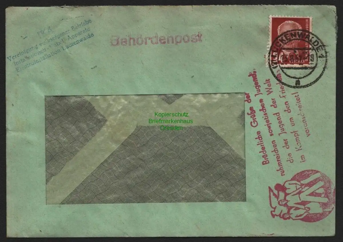 B10665 Brief DDR Propaganda Luckenwalde 1951 Brüderliche Grüße der ruhmreichen
