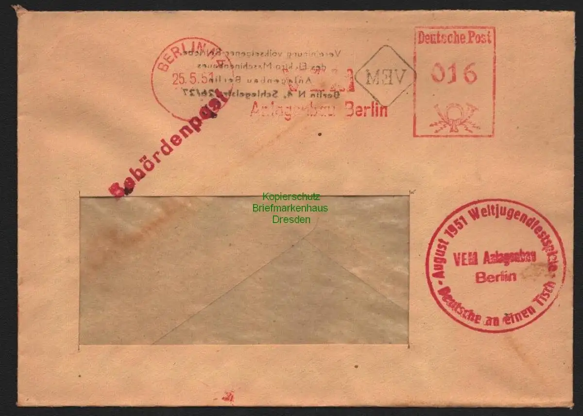 B10624 Brief DDR Propaganda Losung Deutsche an einen Tisch Berlin 1951