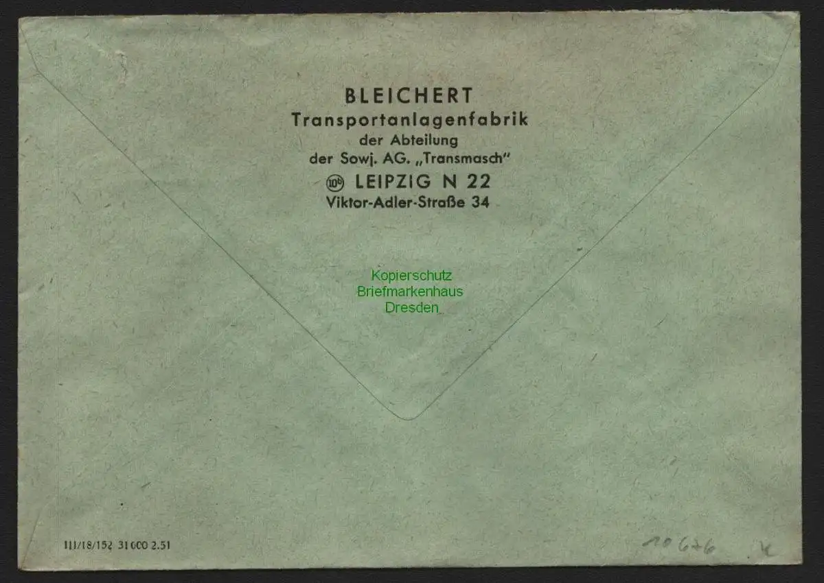 B10676 Brief DDR Propaganda Leipzig N22 1951 Vorwärts zu den III. Weltfestspiele