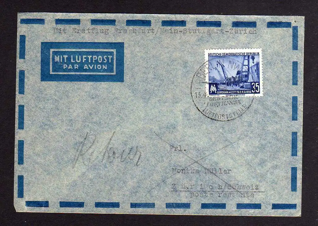 104808 Brief DDR Leipziger Messe 1957 Luftpost Erstflug Frankfurt Main Stuttgart