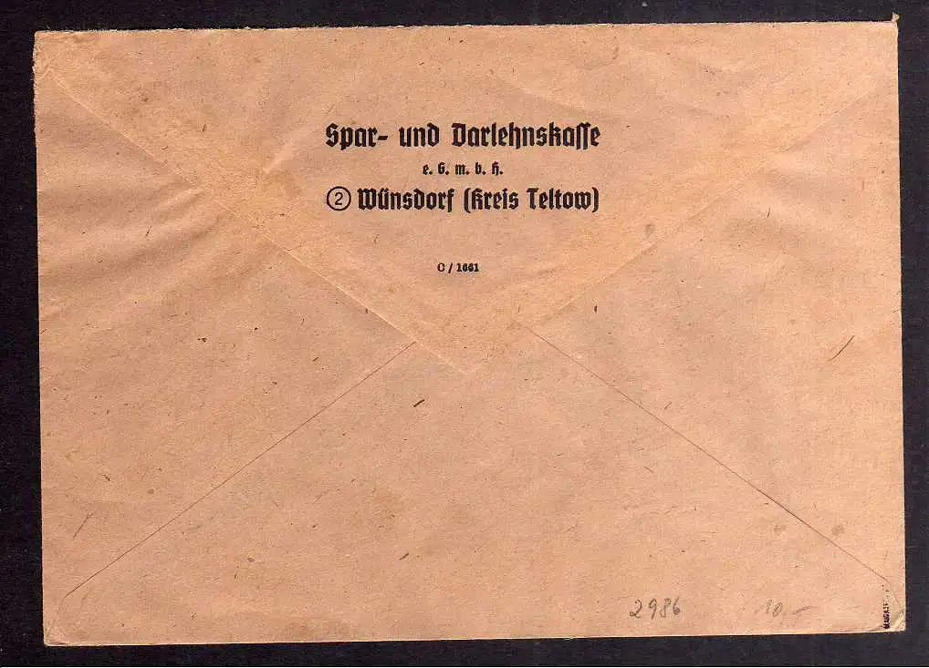 h2986 Handstempel Bezirk 36 Zossen Brief portogerecht gepr. Maigatter BPP Sparka