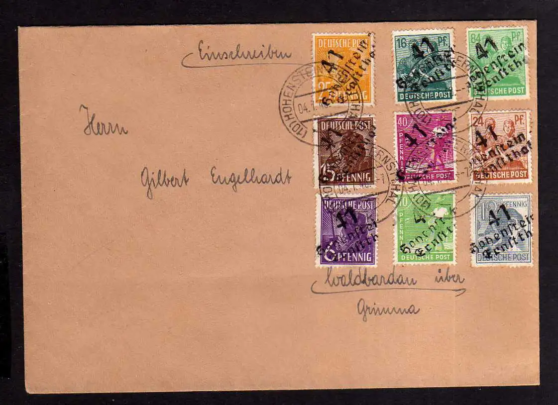 h381 Brief Handstempel Bezirk 41 Hohenstein - Ernstthal 4.7.48 Sonntag mit 15 25