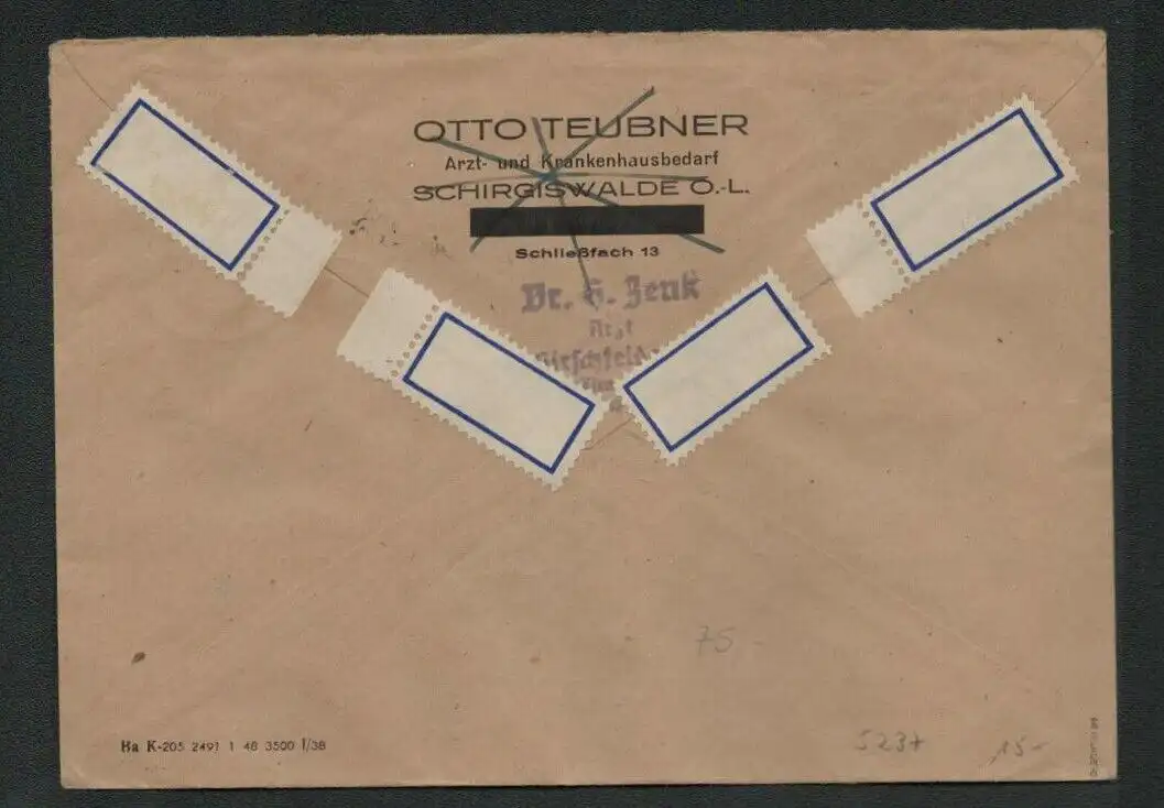 h5237 SBZ Handstempel Bezirk 14 Brief Hirschfelde Arzt Dr. Jenk