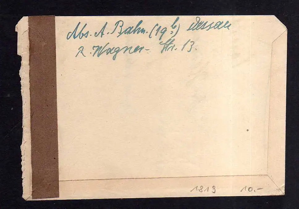 h1819 Handstempel Bezirk 20 Dessau 28.6.48 nach Köthen Brief Notumschlag aus alt