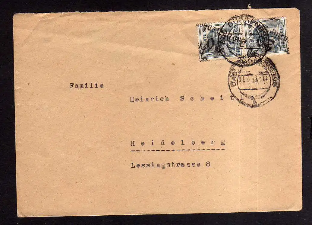 h1822 Handstempel Bezirk 20 Bad Dürrenberg  1.7.48 Brief nach Heidelberg