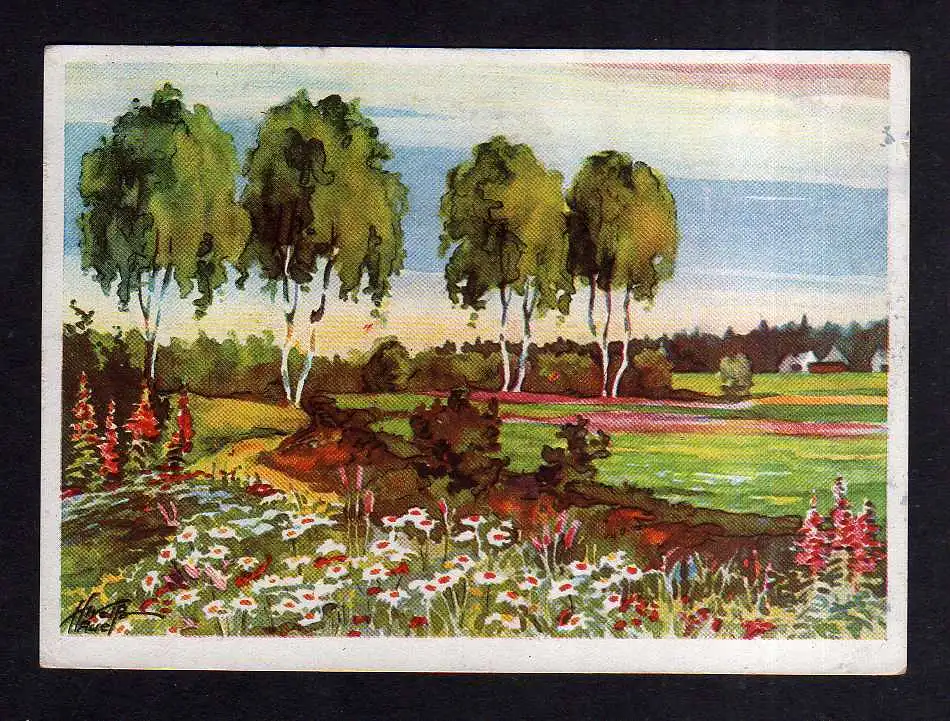 h1994 Handstempel Bezirk 41 Bad Elster 9.7.48 Postkarte Frühling im Kurort