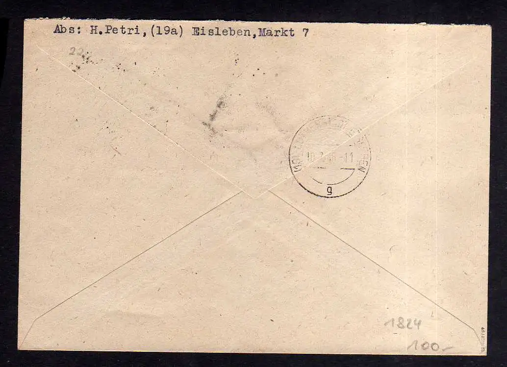 h1824 Handstempel Bezirk Lutherstadt Eisleben Brief Einschreiben 10.7.48.gepr. D