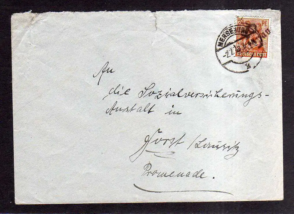 h1860 Handstempel Bezirk 20 Merseburg 2.7.48 Brief an Sozialversicherungsanstalt