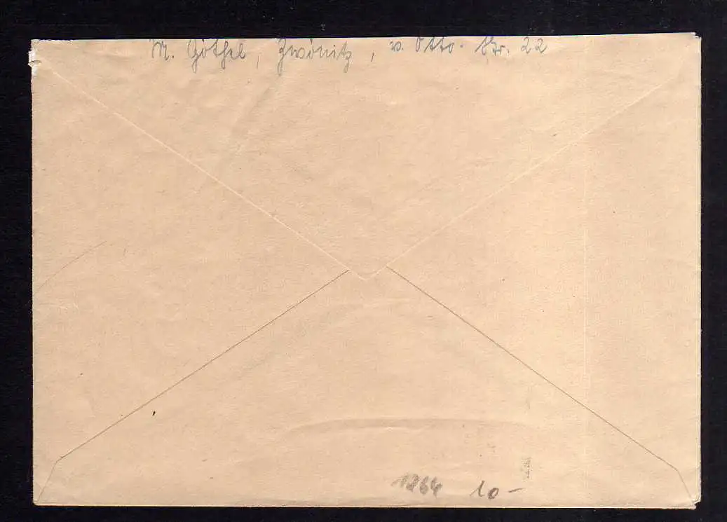 h1264 Brief Handstempel Bezirk 27 Zwönitz 26.6.48