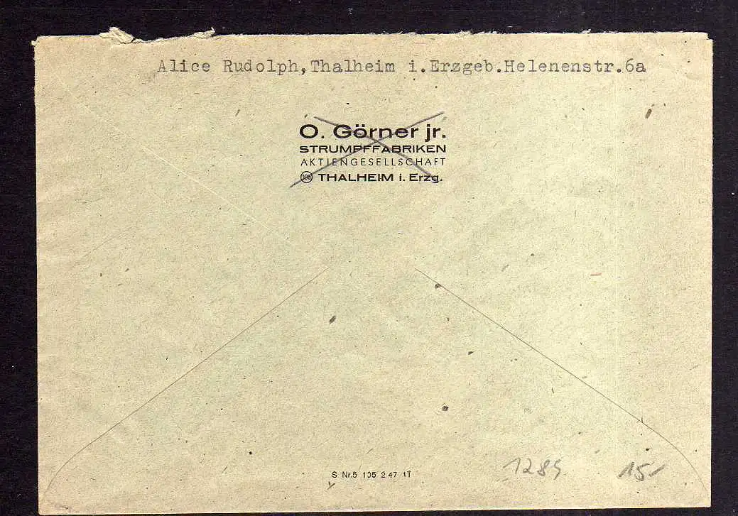 h1289 Brief Handstempel Bezirk 41 Chemnitz 3.7.48 + Zehnfach Zi. 16 aus MH unten