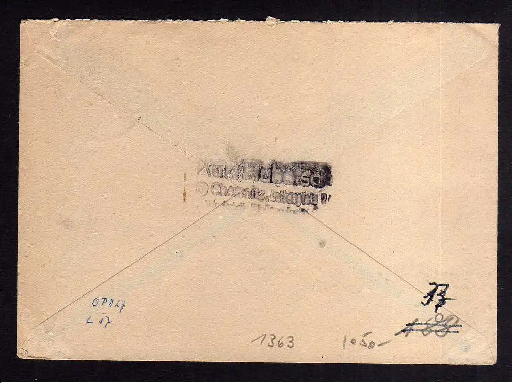 h1363 Brief Handstempel Bezirk 27 Chemnitz 5 30.6.48 84 Pfennig Einschreiben Lan