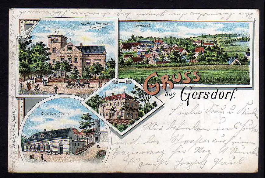 86368 AK Gersdorf Bez Dresden Ritterguts Gasthof Litho 1901 Schule Gasthof Näcke