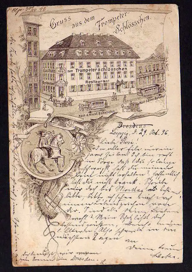 73411 AK Dresden Trompeterschlösschen Vorläufer 1896 Gasthaus Restaurant