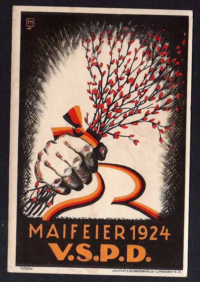 95205 AK Dresden Maifeier 1924 V.S.P.D. Leutert & Schneidewind AG Künstlerkarte