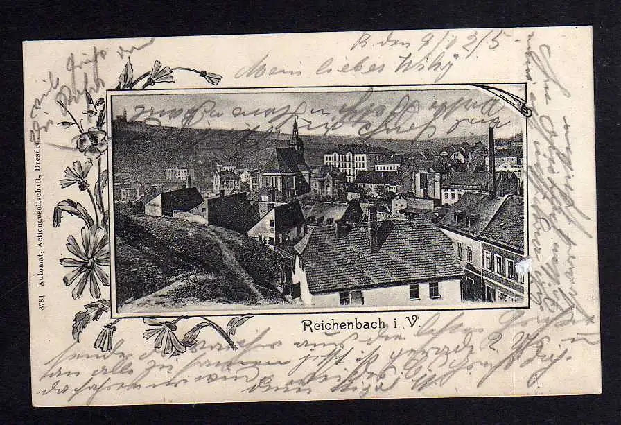 96635 AK Reichenbach Vogtland 1906 Perfin A.A.G.D. Automat Aktien Ges. Dresden