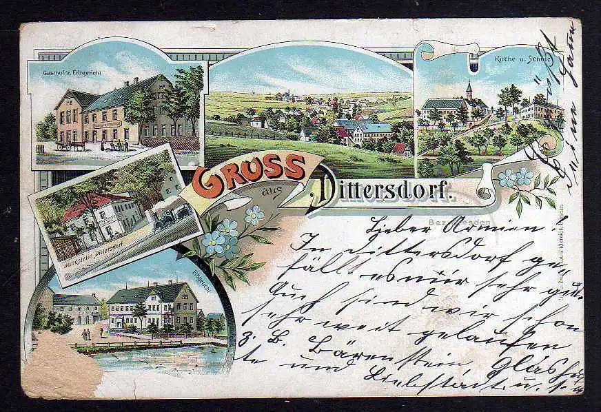 92227 AK Litho Dittersdorf Bez. Dresden 1902 Bahnhof Haltestelle Gasthof