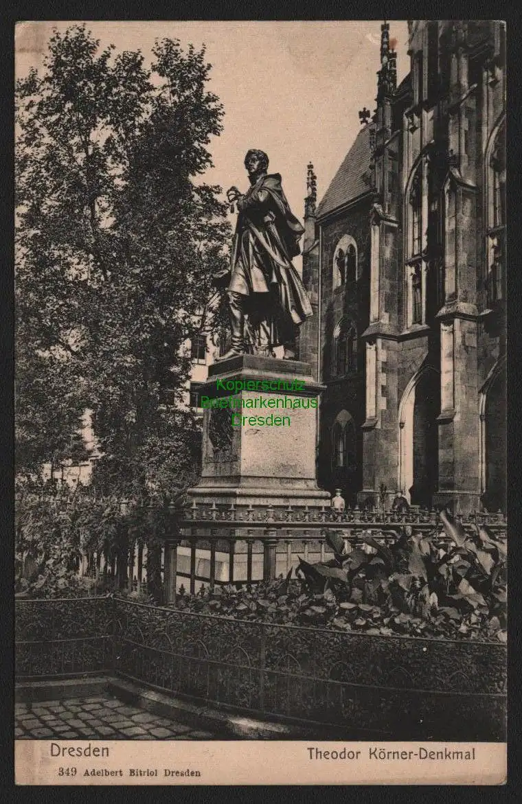 149912 AK Dresden um 1910 Theodor Körner Denkmal Georgplatz vor der Kreuzschule