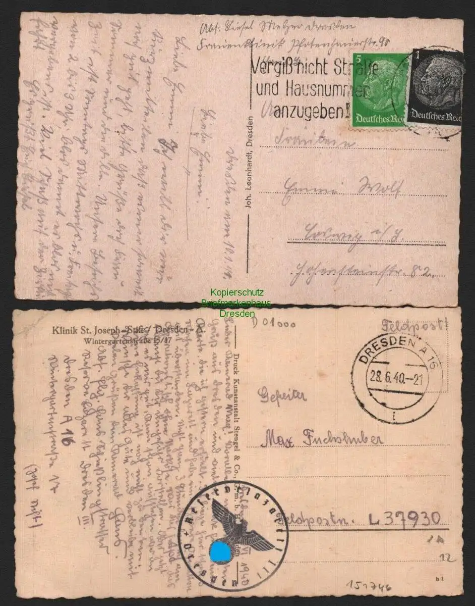 151746 2 AK Dresden Staatliche Frauenklinik 1941 St. Joseph Stift Wintergarten