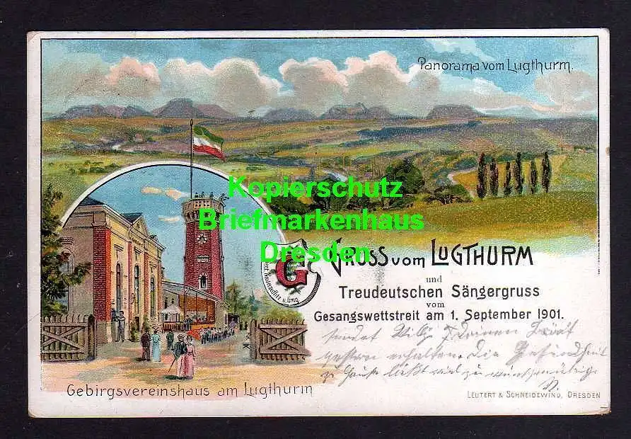 115916 Ansichtskarte Dresden 1901 Gebirgsvereinshaus am Lugturm Aussichtsturm Sängergruss S